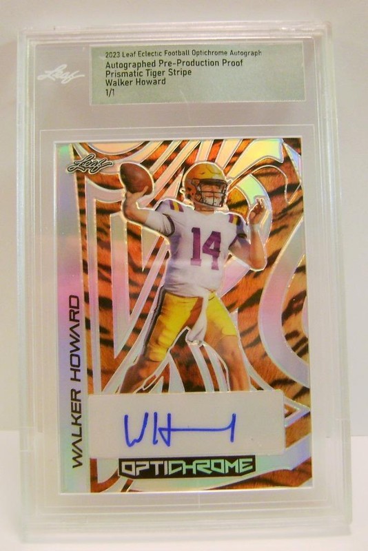 WALKER HOWARD TIGER PROOF 1/1 AUTO SLABBED LEAF OPTICHROME FOOTBALL 2023