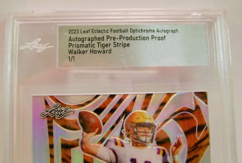 WALKER HOWARD TIGER PROOF 1/1 AUTO SLABBED LEAF OPTICHROME FOOTBALL 2023 view 2