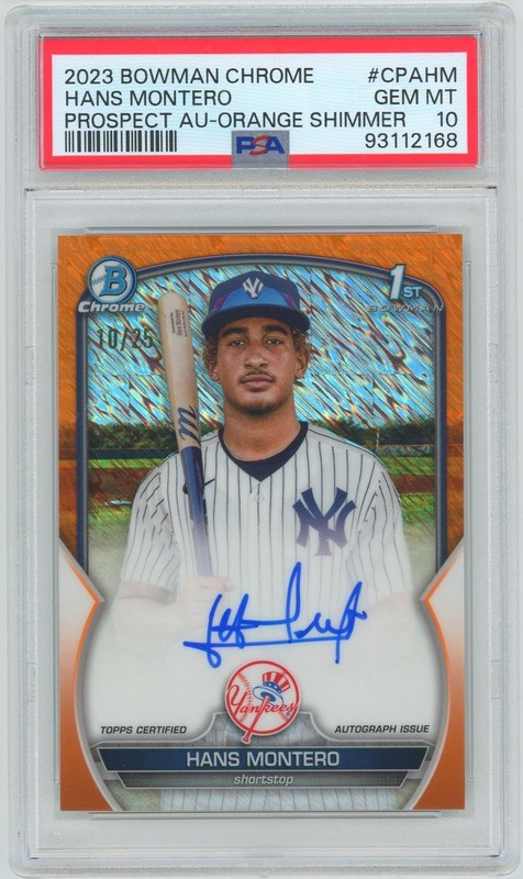 2023 Bowman Chrome #CPA-HM Hans Montero 1st Orange Shimmer Auto #/25 PSA 10