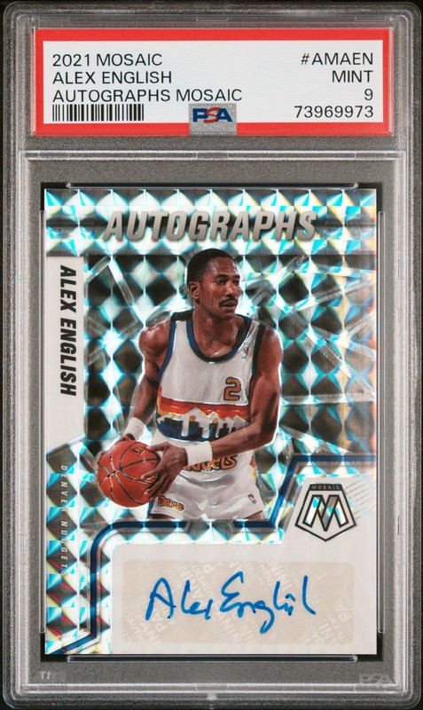 2021-22 PANINI MOSAIC AUTOGRAPHS MOSAIC ALEX ENGLISH PSA 9 MINT NUGGETS HOF