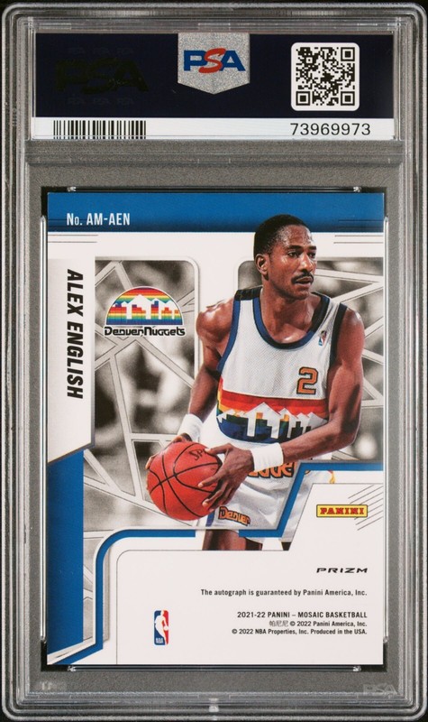 2021-22 PANINI MOSAIC AUTOGRAPHS MOSAIC ALEX ENGLISH PSA 9 MINT NUGGETS HOF view 2