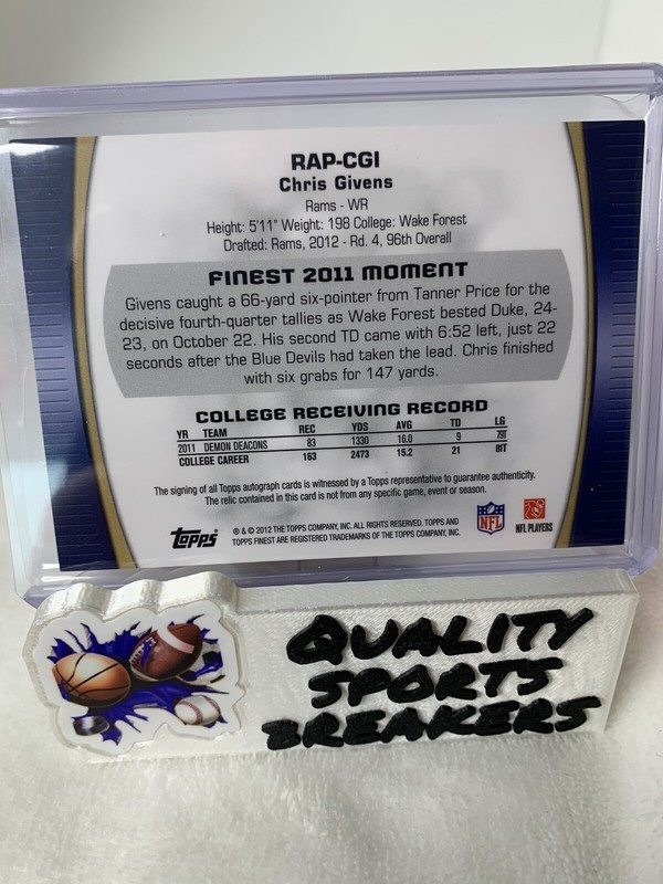 2012 Topps Finest CHRIS GIVENS #/1353 Rookie Patch Autographs Refractors Rams view 2