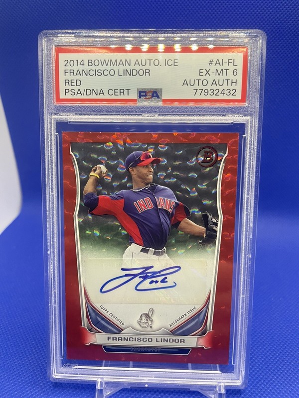 Francisco Lindor 2014 Bowman /25 Auto Red Ice PSA 6 SP #AI-FL New York Mets