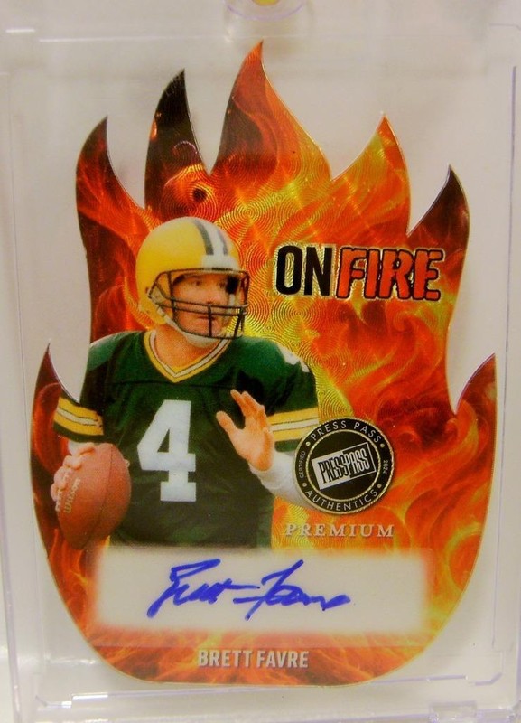 BRETT FAVRE TRUE 1/1 AUTO ON FIRE DIE-CUT LEAF PRESS PASS FOOTBALL 2024 view 2