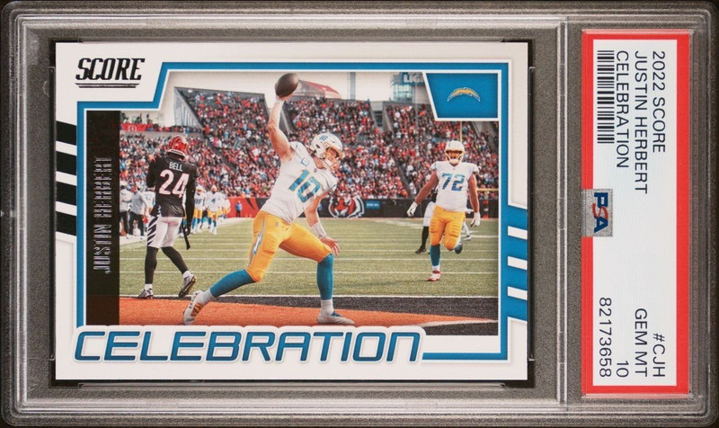 2022 Panini Score Football Justin Herbert Celebration Card #CJH PSA GEM MT 10