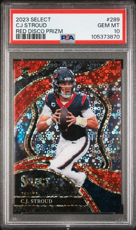 2023 PANINI SELECT #289 CJ STROUD RC RED DISCO PRIZM /49 PSA 10 GEM MINT