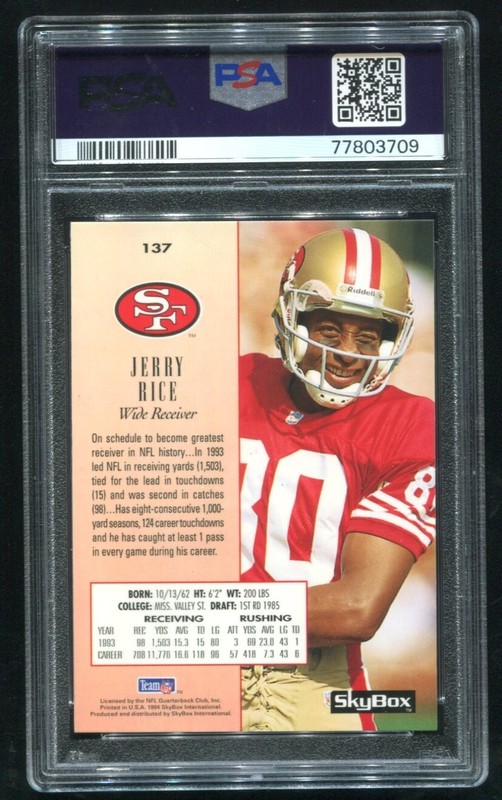 1994 Skybox Premium Jerry Rice #137 PSA 9 MINT HOF 49ERS view 2