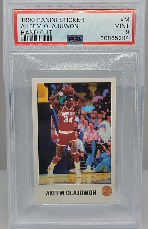 1990 NBA PANINI STICKER AKEEM OLAJUWON #M HAND CUT PSA 9 MINT VINTAGE