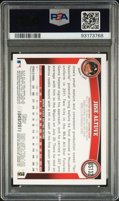 2011 Topps Update | Jose Altuve (RC) #US132 | GOLD | PSA 9 view 2