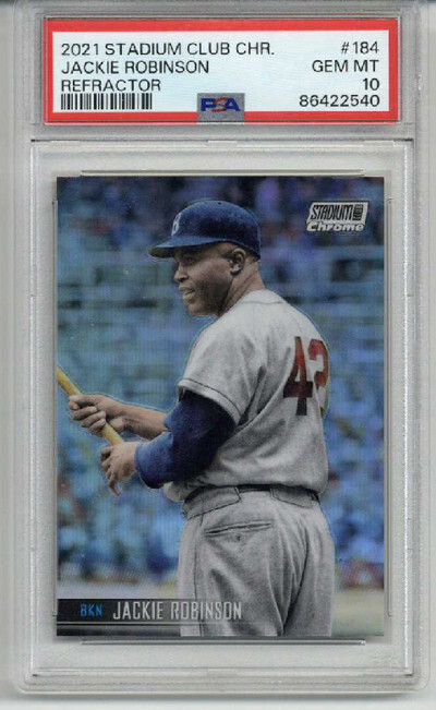 2021 TOPPS STADIUM CLUB CHROME REFRACTOR #184 JACKIE ROBINSON PSA 10 LOW POP
