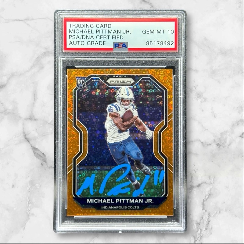 Michael Pittman Jr Signed 2020 Prizm Orange Disco Refractor Rookie PSA 10 Auto