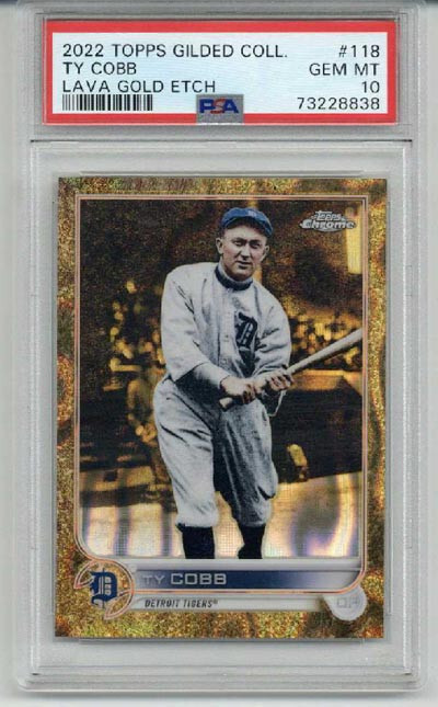 2022 TOPPS GILDED COLLECTION LAVA GOLD ETCH TY COBB TIGERS /10 PSA 10 LOW POP