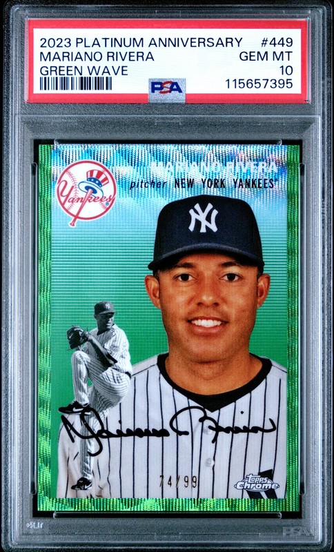 Mariano Rivera 2023 Topps Chrome Platinum Anniversary Green Wave 74/99 PSA 10