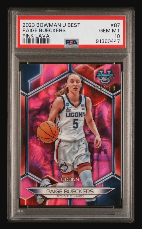 2023 Bowman U Best Paige Bueckers #87 Pink Lava Refractor 015/100 PSA 10 Rookie