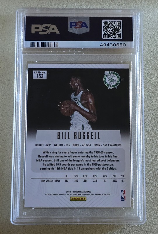 2012-13 Panini Prizm BILL RUSSELL Boston Celtics #153 PSA 9 Mint view 2
