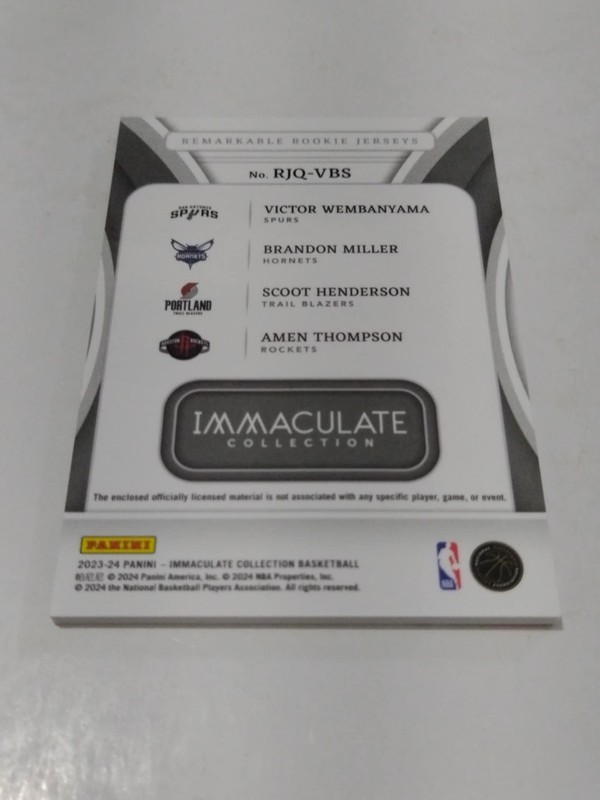 2023-24 NATIONAL TREASURES JERSEY RC VICTOR WEMBANYAMA MILLER THOMPSON/25 view 2