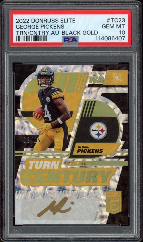 PSA 10 2022 Donruss Elite George Pickens Black Gold Rookie Auto /25 Cowboys RC