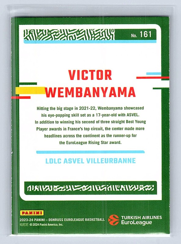 Victor Wembanyama 2023-24 Donruss EuroLeague #161 Rookie Year view 2
