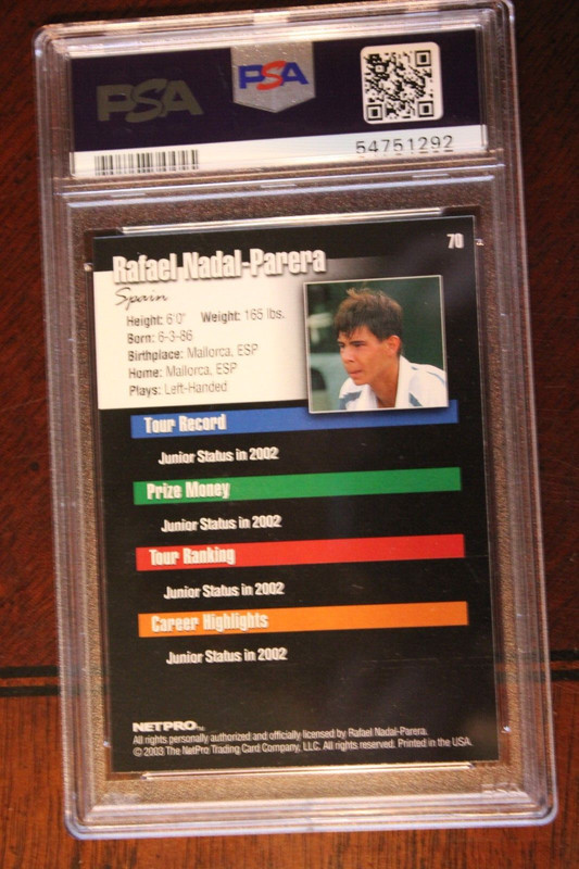 2003 Netpro Rafael Nadal - Parera Spain # 70 PSA 8 Mint Rookie RC view 2