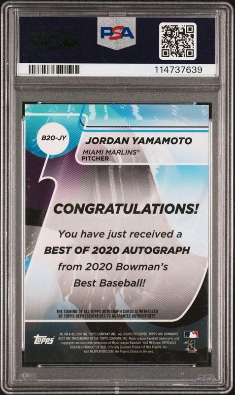 2020 BOWMAN'S BEST B/2020 AUTOGRAPHS - JORDAN YAMAMOTO SUPERFRACTOR 1/1 PSA 10 view 2