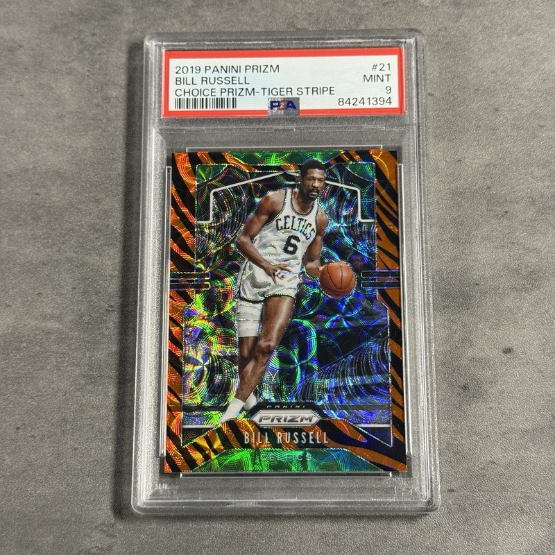 2019 Prizm Bill Russell Choice Tiger Stripe PSA 9 Case Hit SSP Celtics HOF