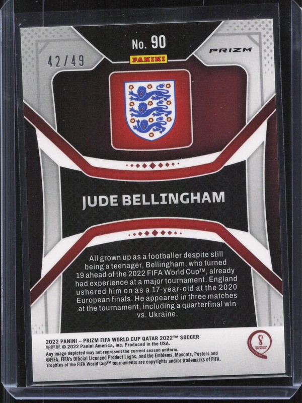 2022 Panini Prizm FIFA World Cup #90 Jude Bellingham Blue Breakaway #/49 view 2