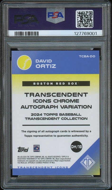 David Ortiz 2024 Transcendent Auto Autograph Boston Red Sox 17/25 PSA 10 view 2