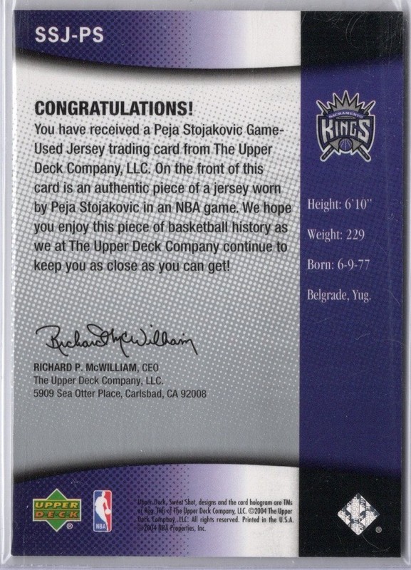 2004-2005 Sweet Shot Basketball Peja Stojakovic Game-Used Jersey Card view 2