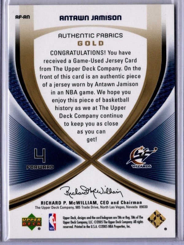 2005-06 SP Game Used Basketball Antwan Jamison Player-worn Jersey card #10/100 view 2