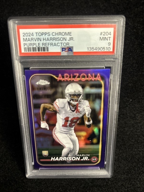 PSA 9 MINT 2024 TOPPS CHROME PURPLE REFRACTOR MARVIN HARRISON JR ROOKIE RC /275