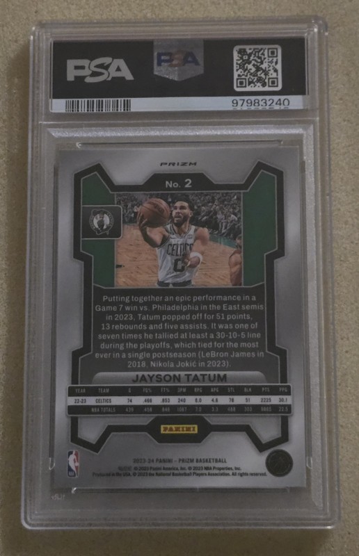 2023-24 Panini Prizm JAYSON TATUM Green Prizm PSA 10 Gem Mint Boston Celtics #2 view 2
