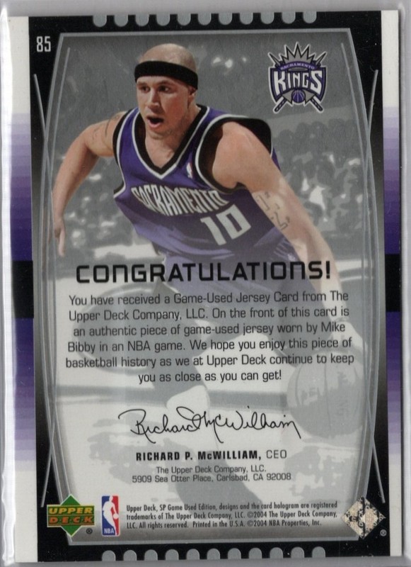2004-05 SP Game Used Basketball Mike Bibby Kings Purple Game-Used  Jersey Card view 2