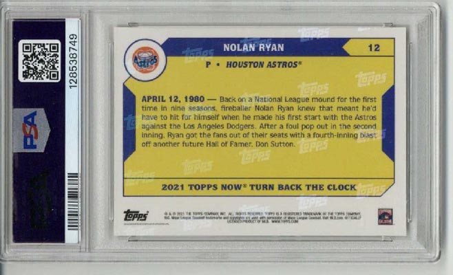 2021 TOPPS NOW TURN BACK THE CLOCK #12 NOLAN RYAN ASTROS PSA 10 LOW POP RARE view 2