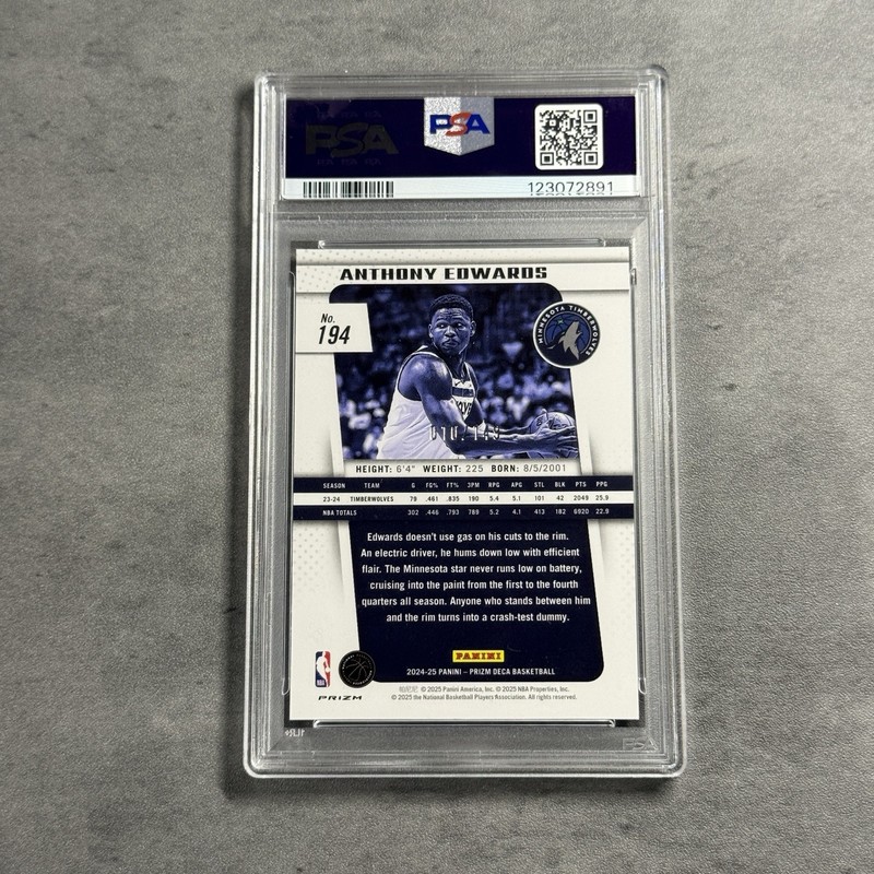 Anthony Edwards PSA 9 2024-25 Panini Prizm Deca Blue /149 #194 Timberwolves view 2