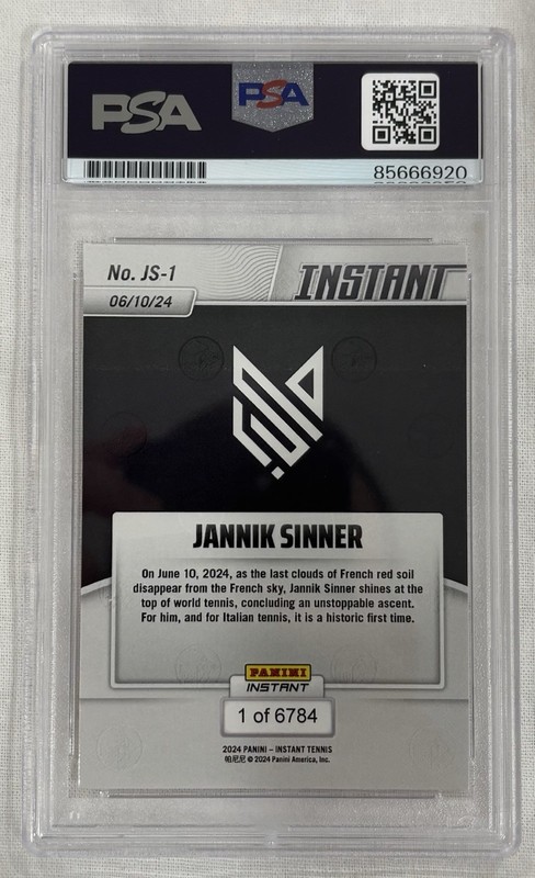 JANNIK SINNER SIGNED 2024 PANINI INSTANT TENNIS RC PSA AUTO ITALY view 2