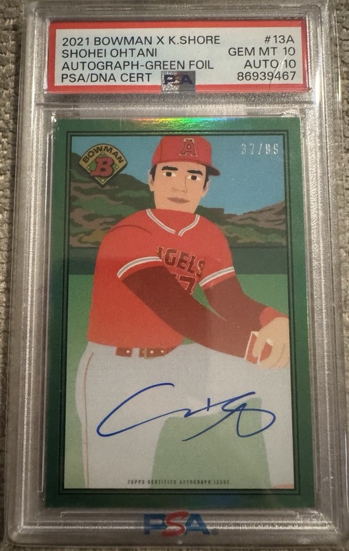 2021 Bowman x Keith Shore Green Foil On Card Auto Shohei Ohtani #13A PSA 10