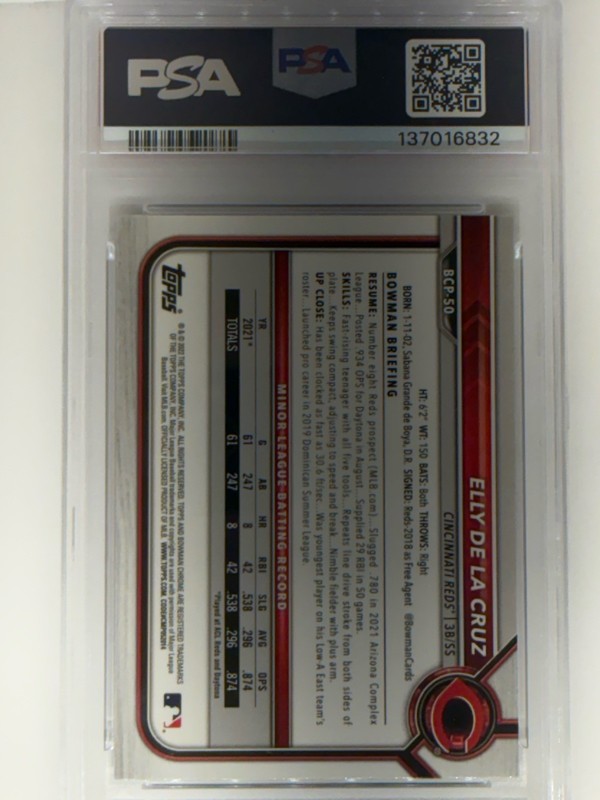 2022 Bowman Mega Box #50 Elly De La Cruz Rookie PSA 9 Chrome Graded Mint view 2