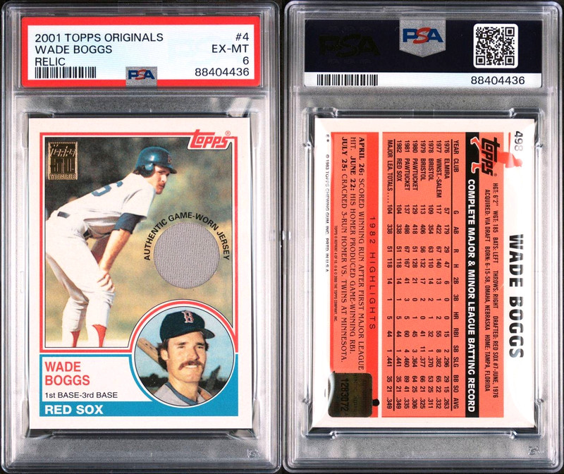 🍗HOF Wade Boggs GAME-USED JERSEY 2001 Topps Originals Relic 4 GAME-WORN Red Sox view 2