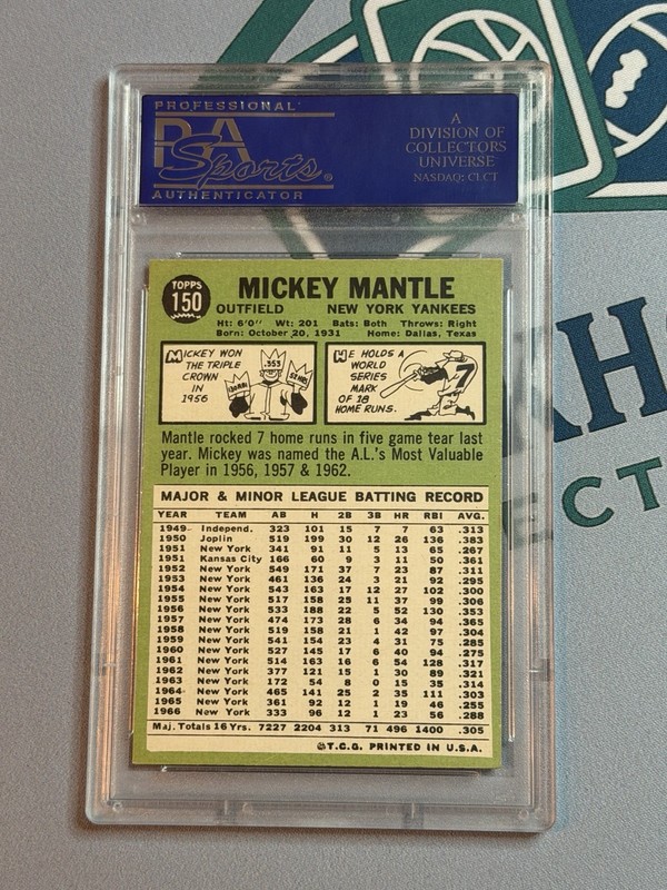 1967 Topps Set-Break #150 Mickey Mantle PSA 6 EX-MT view 2