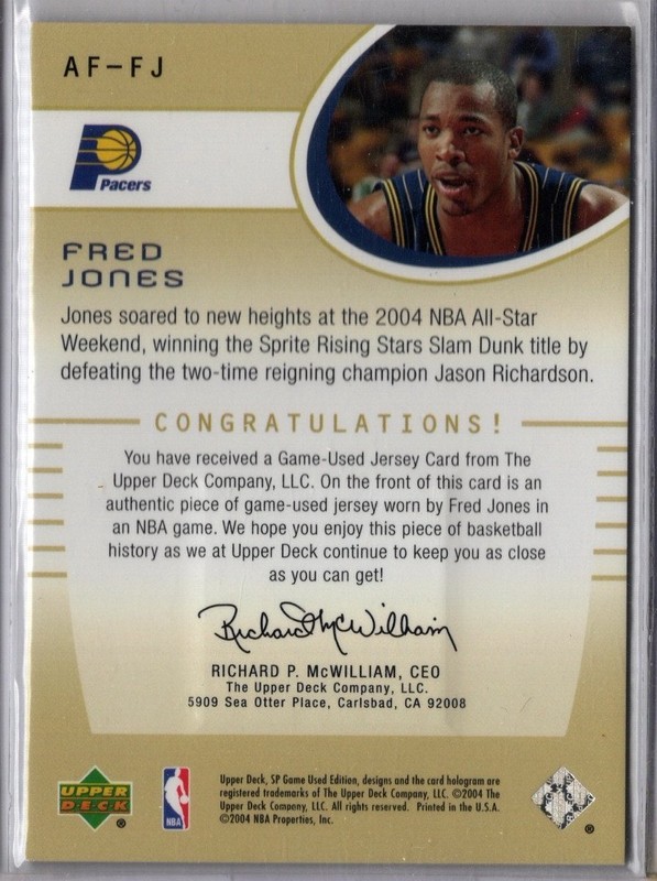 2004-2005 SP Game Used Basketball Fred Jones Game-Used Pacers Jersey Card view 2