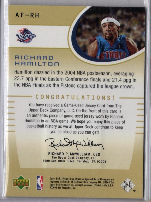 2004-05 SP Game Used Basketball Richard Hamilton Pistons Game-Used  Jersey Card view 2