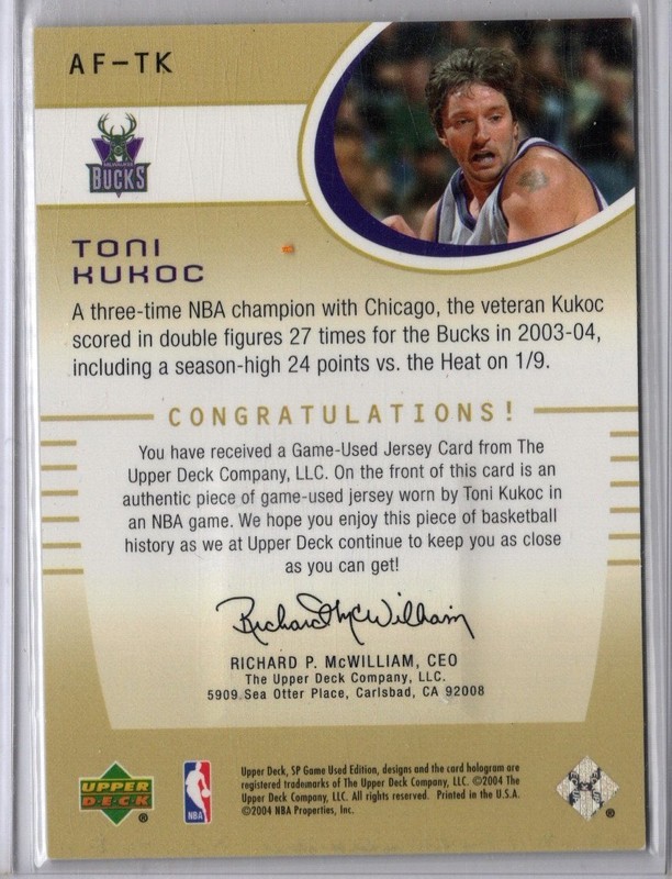 2004-05 SP Game Used Basketball Toni Kukoc Bucks Game-Used  Jersey Card view 2