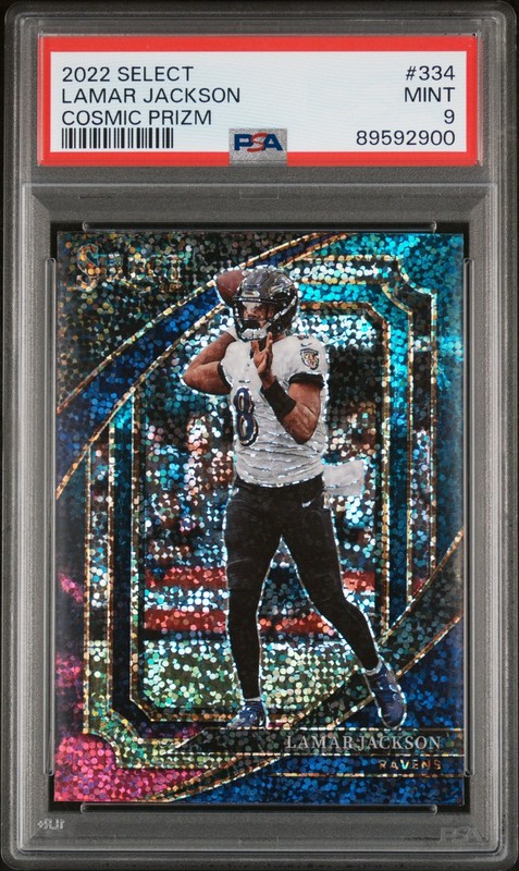 2022 Panini Select #334 Lamar Jackson Cosmic Prizm PSA 9