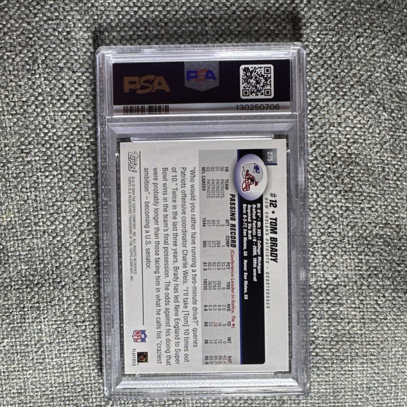 2004 Topps Tom Brady #275 Collection PSA 9 New England Patriots Football view 2
