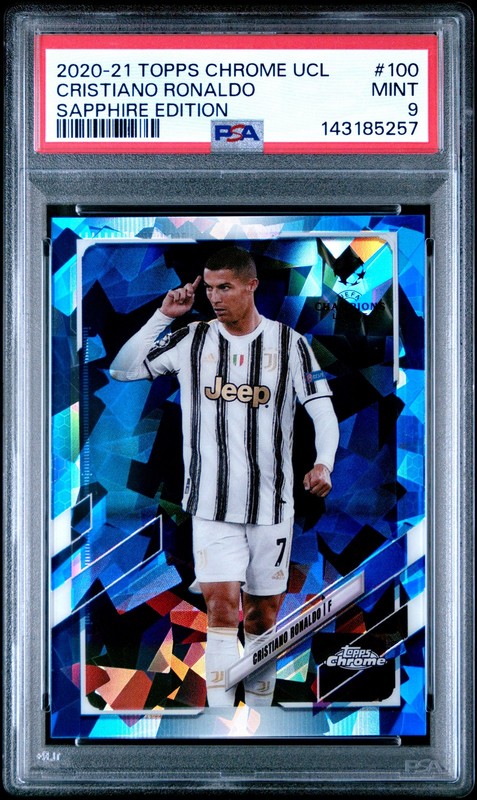 2020 TOPPS CHROME CHAMPIONS LEAGUE SAPPHIRE ED #100 CRISTIANO RONALDO PSA 9