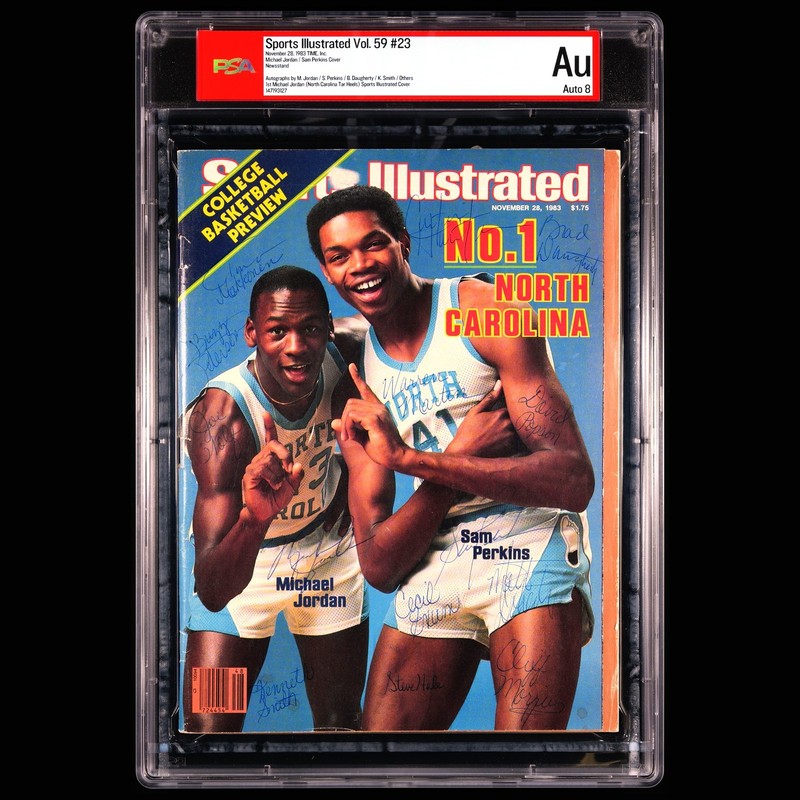 1983 Sports Illustrated Newsstand 🔥 MICHAEL JORDAN + UNC Team Signed PSA 8 AUTO