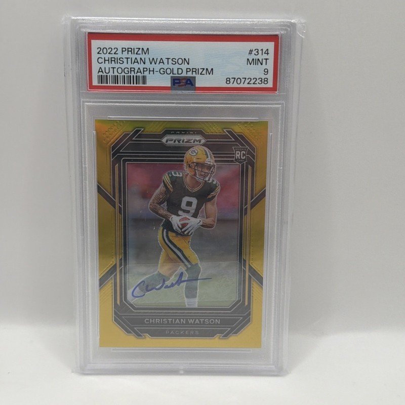 2022 Panini Prizm Christian Watson True Gold Prizm Rookie Auto PSA 9