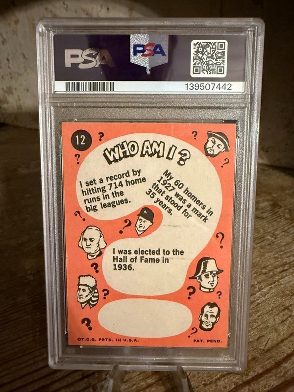 1967 Topps Babe Ruth Who Am I? Re-Issue New York Yankees #12 PSA 4 view 2