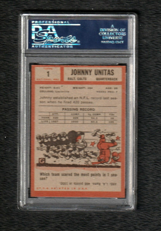 1962 Topps Football # 1 John Unitas HOF PSA 6 Baltimore Colts Tough Card ! view 2