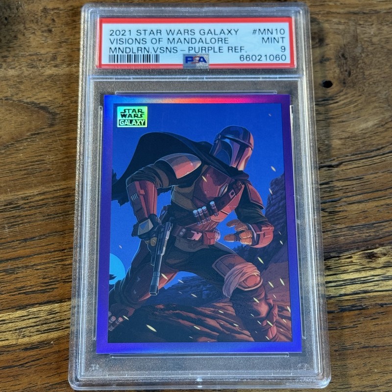 2021 Topps Star Wars Galaxy Chrome Mandalorian Visions PURPLE 30/50 #MN-10 PSA 9